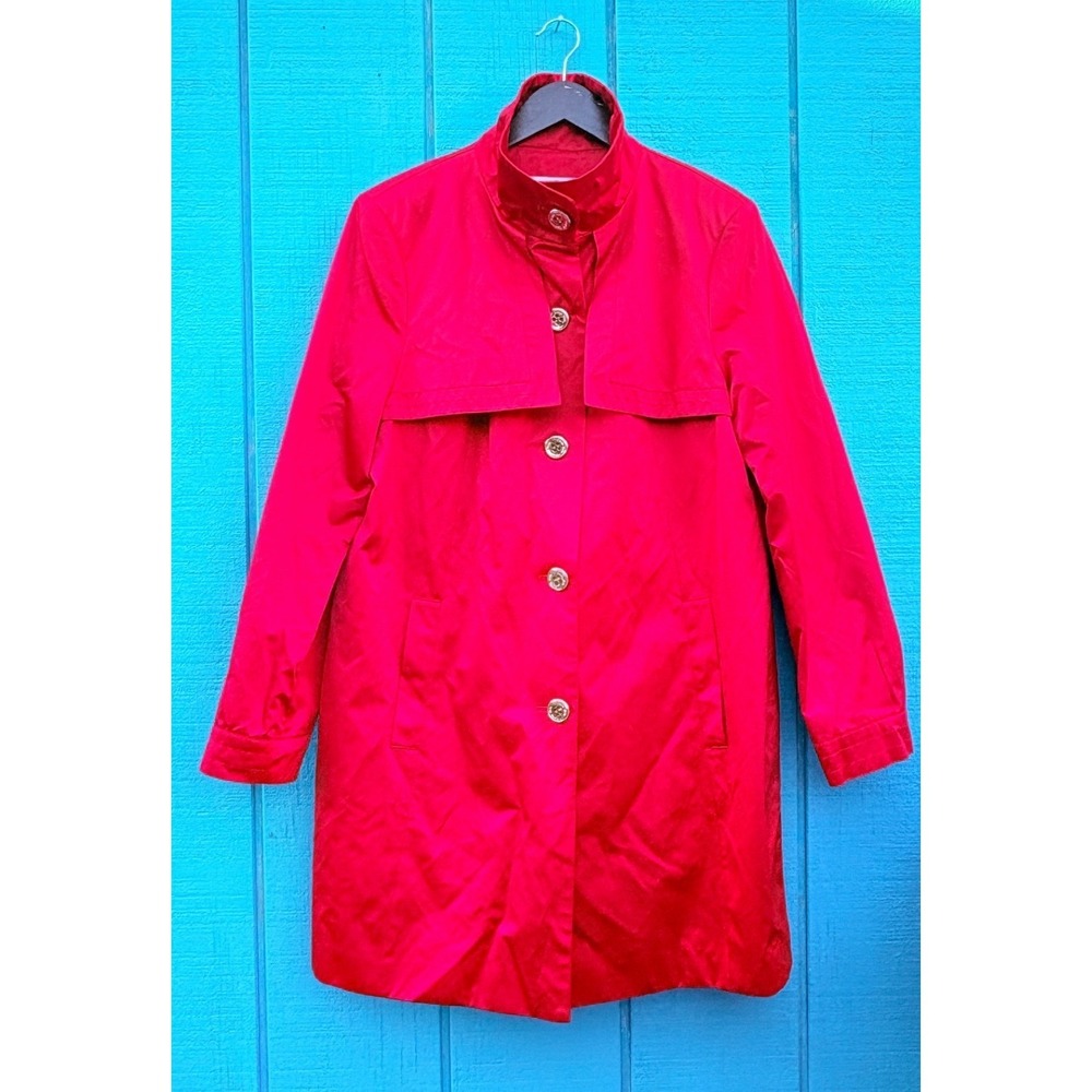 Calvin Klein Dopamine Red Single Breasted Trench Coat‎ Geometric Lining Size L